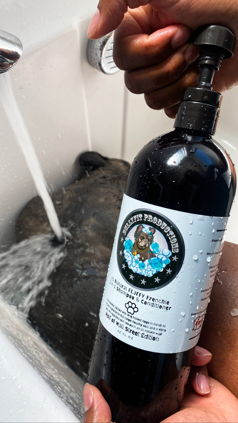 BullyFIT All Natural Fluffy Frenchie 5 In S & C 32oz | Best Organic Dog Shampoo for Sensitive Skin| Flea & Tick Repellent| Deep Conditioning Formula For Long Haired Dogs l l Cruelty Free| Vegan Friendly| Vet Approved| Eco Friendly|HandCrafted
