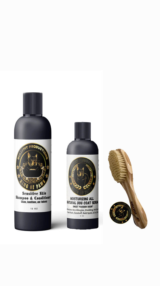 BullyFIT x King Of Paws Sensitive Skin Pet Pack Best Organic Dog Shampoo, Pet Grooming Kit, & Sensitive Skin Solutions |Cruelty Free| Vegan Friendly | Vet Approved | Eco Friendly | Organic Pet Spray| Nose & Paw Dryness | Deodorizer Pet Kit|Handcrafted|